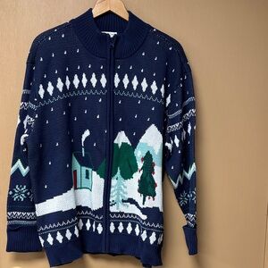 Coldwater Creek Navy Scenic Zip-Up Cardigan